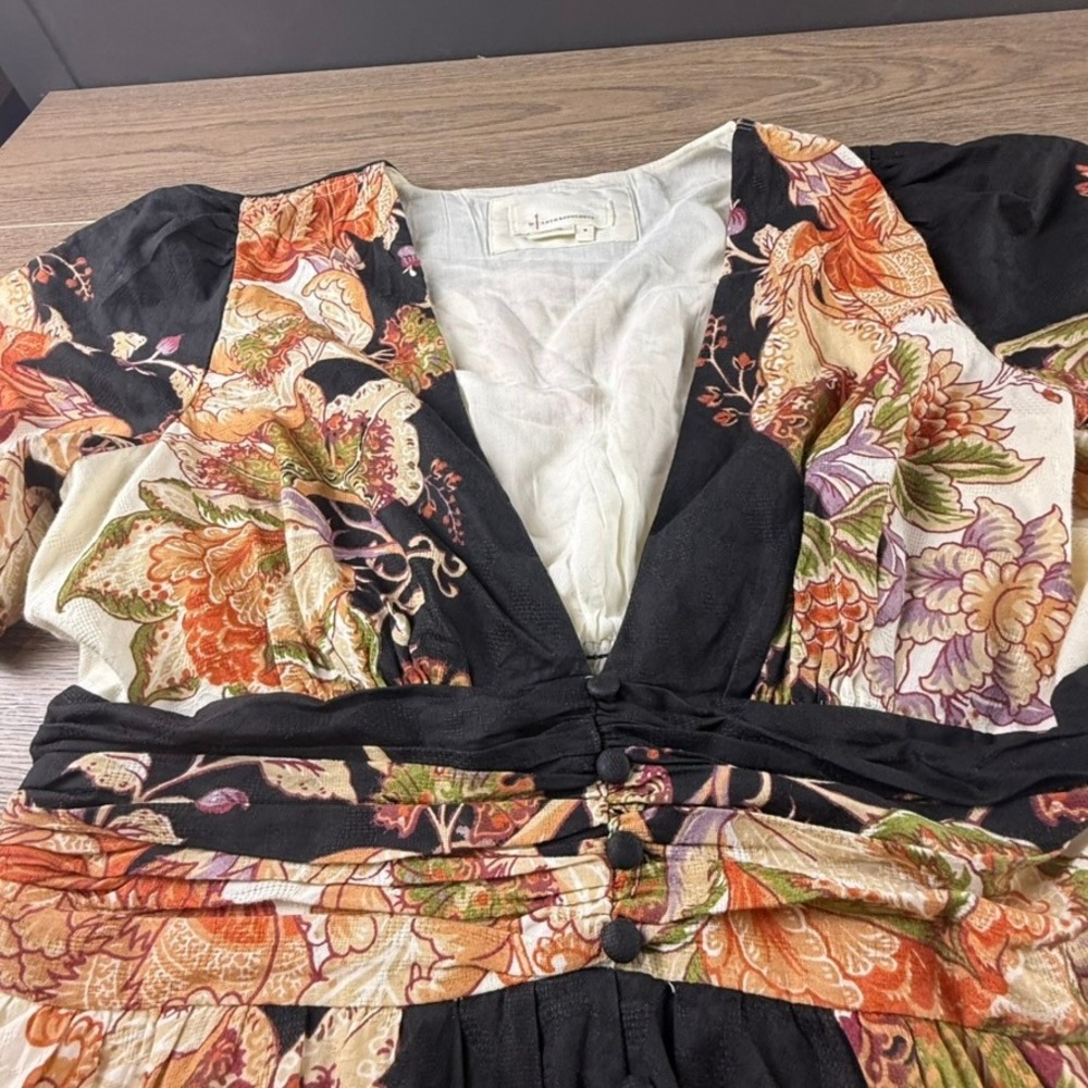 Anthropologie Katerina Button Front Floral Jacquard Dress Neutral Size M Boho - Picture 10 of 16